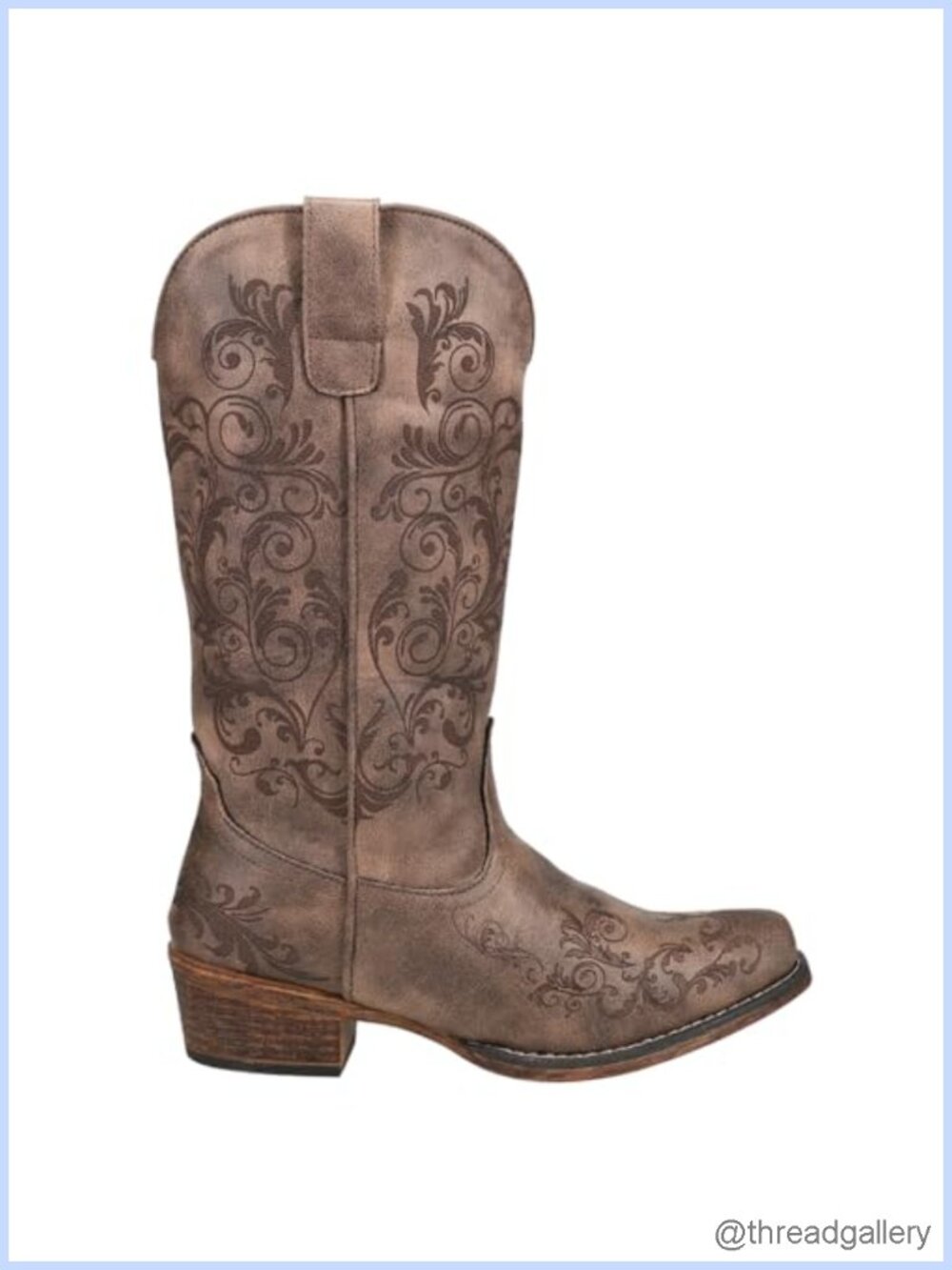 Faux Leather Mid Calf Cowboy Boots Snip Toe Low Heel Casual